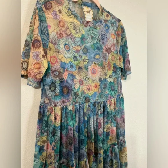Johnny Was Florentina Mesh Tiered Slip Dress Multi Floral Size Medium - Picture 8 of 16